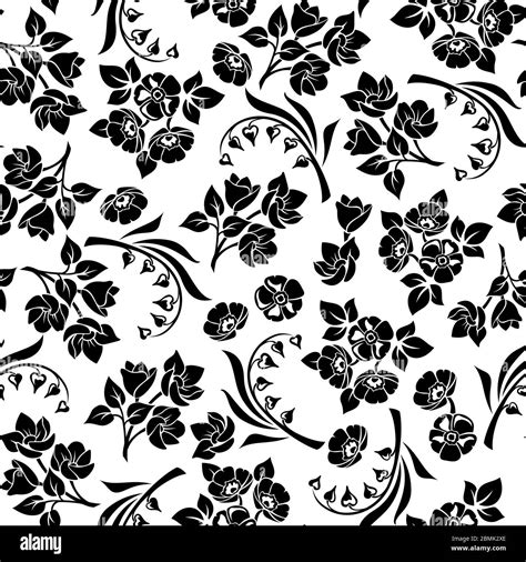 Vector seamless black and white floral pattern with various flowers Stock Vector Image & Art - Alamy