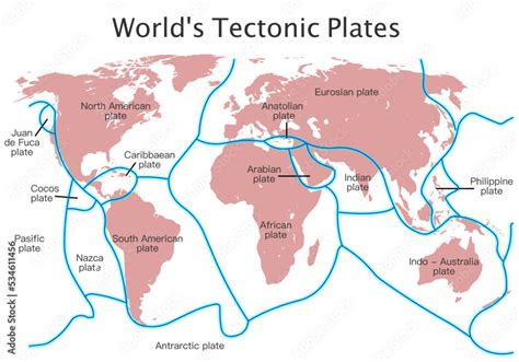 World 's tectonic plates. Earthquakes. Earth major lithospheric fault lines map. African, North ...