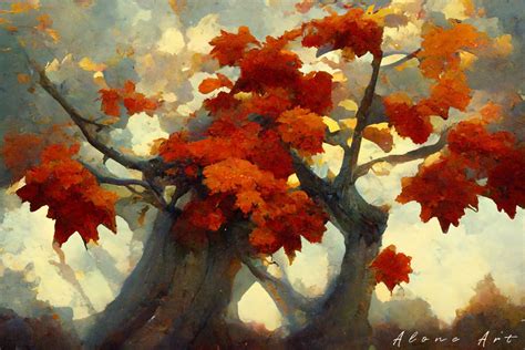 Maple Trees in Autumn Painting Graphic by Alone Art · Creative Fabrica