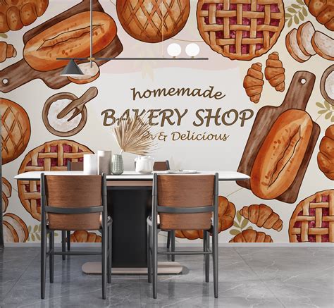 Watercolor Bakery Wallpaper. Customizable Vintage Design - Etsy