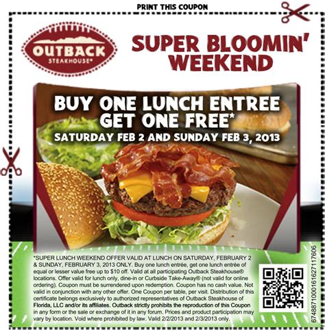 Outback Steakhouse: BOGO Free Lunch Printable Coupon