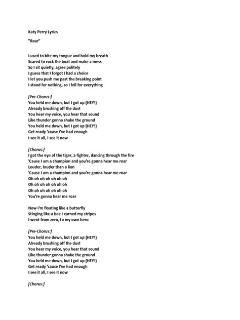 Katy Perry - Roar Lyrics | PDF | American Pop Songs | Songs