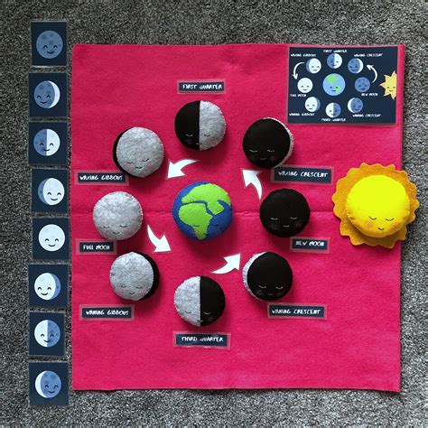 Handmade Montessori Moon Phases Board Educational Felt Toy for Kids Moon Phase Chart Toddler ...