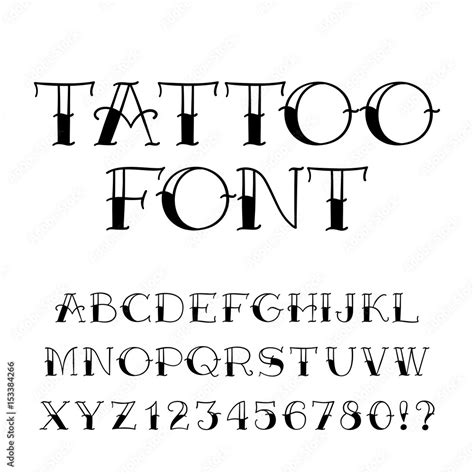 Tattoo font. Vintage style alphabet. Letters and numbers on white background. Vector typeface ...