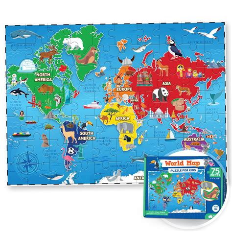 Buy Momo & Nashi World Puzzle For Kids|75 Piece|World Puzzles With Continents|Childrens Jigsaw ...