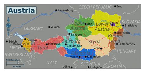 Large regions map of Austria | Austria | Europe | Mapslex | World Maps