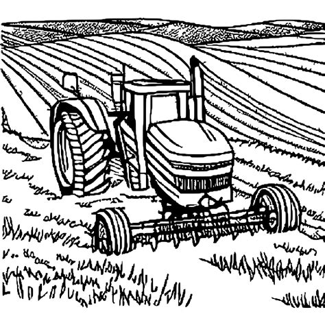 Tractor Plowing a Field Coloring Page · Creative Fabrica