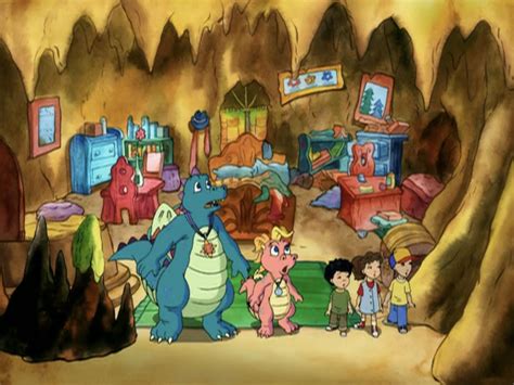 cartoon characters standing in front of an animated scene