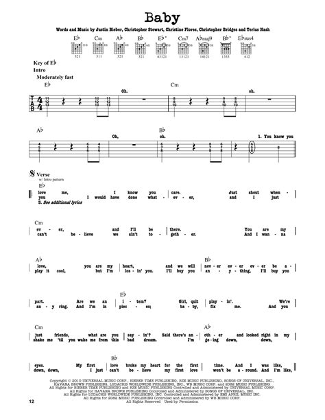 Baby by Justin Bieber featuring Ludacris - Guitar Lead Sheet - Guitar Instructor