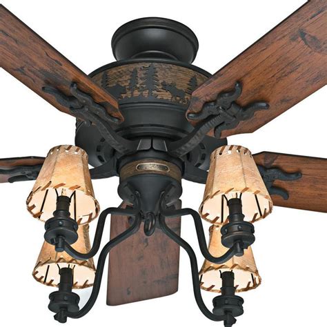 Hunter Adirondack 52-in Antique Bronze Indoor Ceiling Fan with Light Kit (5-Blade) at Lowes.com