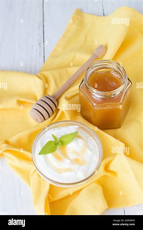 Homemade Greek Yogurt with Honey Stock Photo - Alamy