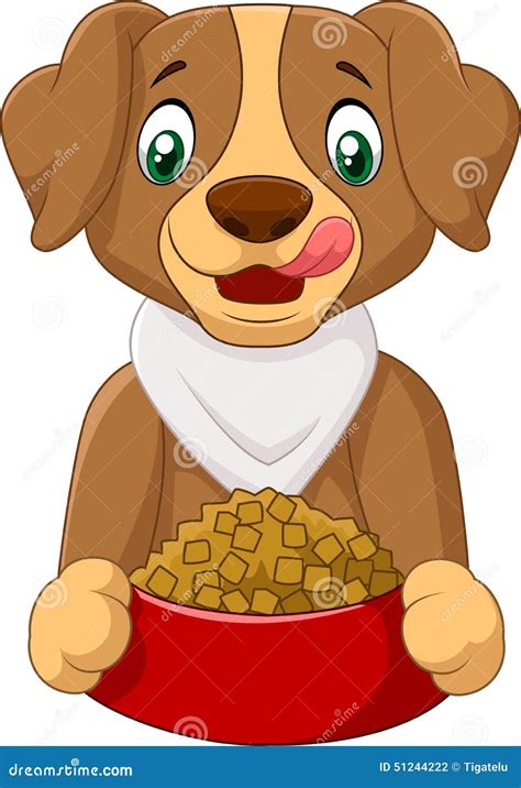 Hungry Dog Cartoon with Dog Food Stock Vector - Illustration of snack, purebred: 51244222