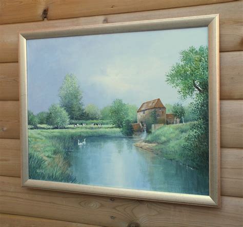 Watermill, River Landscape Oil Painting Signed Framed Original – GalleryThane