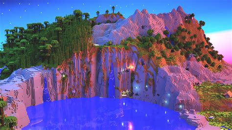 Download Beautiful Minecraft Pink Mountain Wallpaper | Wallpapers.com