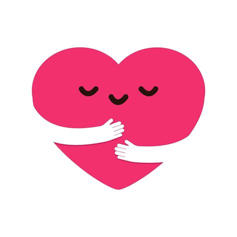 Premium Vector | Cute Cartoon Heart Character Hug Icon Kawaii heart ...