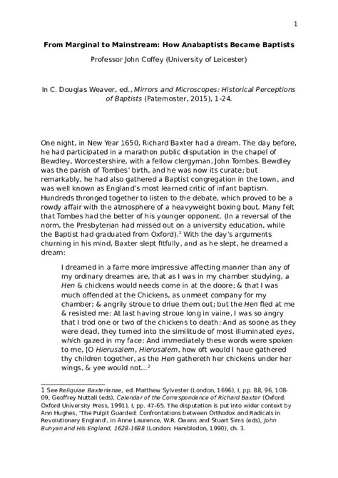 (DOC) ‘From Marginal to Mainstream: How Anabaptists became Baptists’, in Douglas Weaver, ed ...