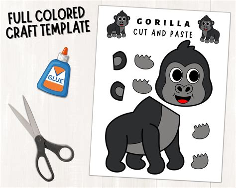 Printable Gorilla Craft for Kids Forest Animal Craft Zoo Animal Craft Build a Gorilla Craft ...