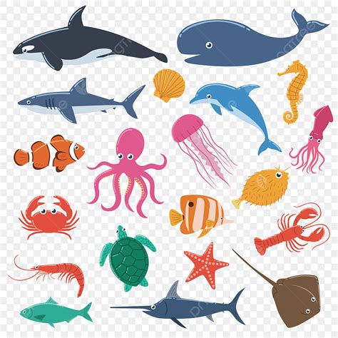 Cartoon Sea Animals Transparent Background / Transparent black silhouette isolated on white ...