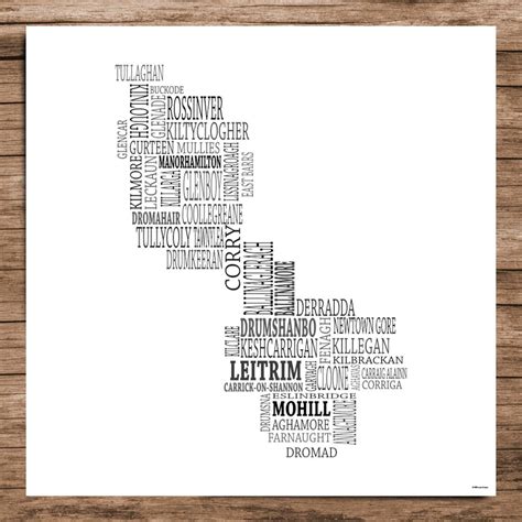 Leitrim Typographical Map of County Leitrim, Ireland - Etsy