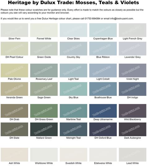 Dulux Heritage Colour Chart Full Range Of 112 Colours | Images and ...