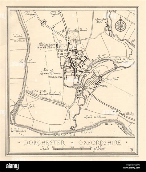 Town plan of DORCHESTER, Oxfordshire. Thames Valley 1929 old vintage map chart Stock Photo - Alamy