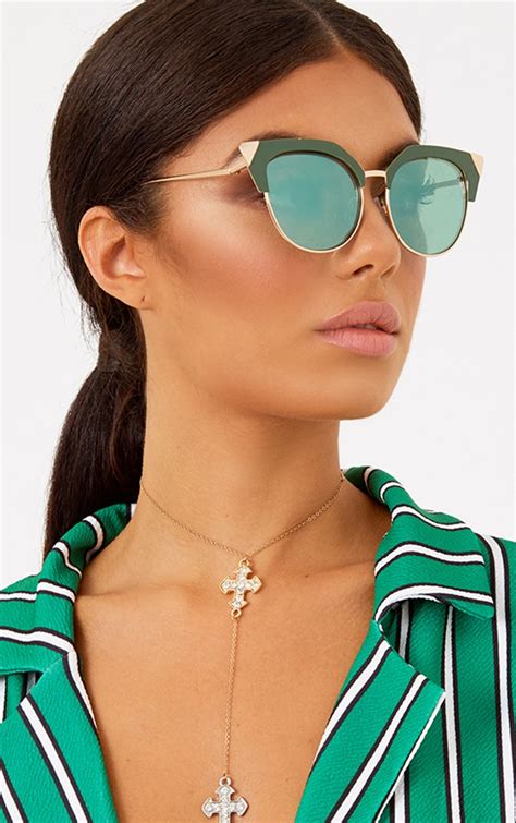 Green Retro Cat Eye Sunglasses. Accessories | PrettyLittleThing