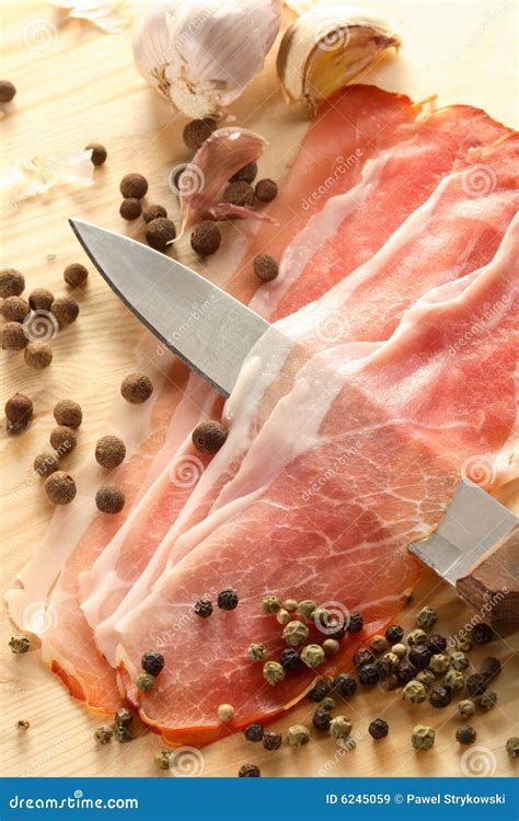 Slices of ham stock image. Image of nutritious, silver - 6245059