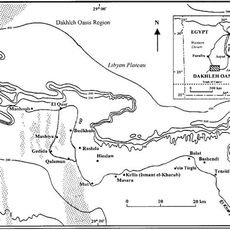 Map of Dakhleh Oasis, illustrating position of Oasis within Egypt ...