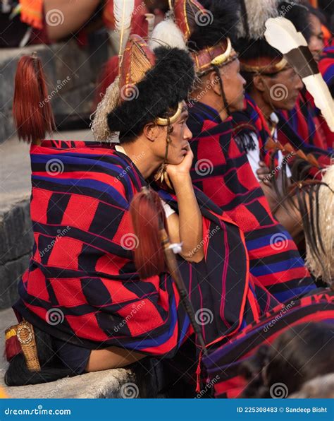 Naga Tribesmen Wearing Their Traditional Attire And Siting Together ...