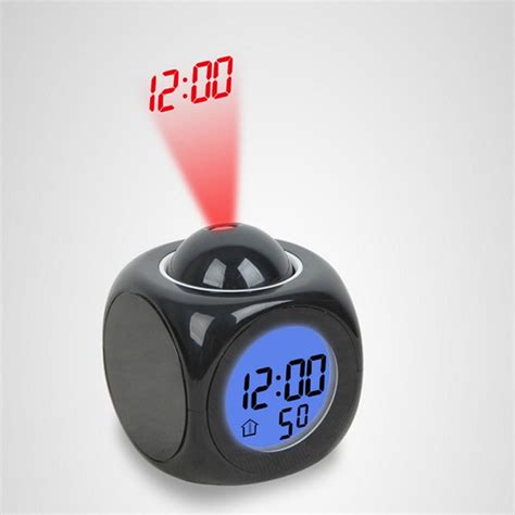 Multi-function LED Projection Alarm Clock Voice Talking Clock, Specification: Black + USB cable ...