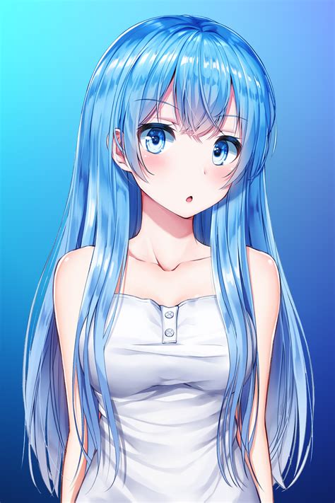 Download wallpaper 1440x2560 blue hair, anime girl, cute, original, qhd samsung galaxy s6, s7 ...