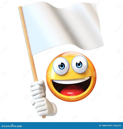 Emoji Holding White Flag, Emoticon Waving Blank Flag with Copy Space 3d Rendering Stock ...