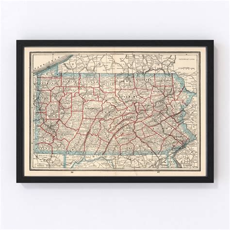 Pennsylvania Map 1893 Old Map of Pennsylvania Art Vintage Print Framed ...