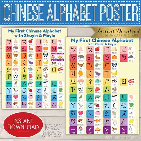 Chinese Alphabet Poster Zhuyin Pinyin Printable 16x20 | Etsy