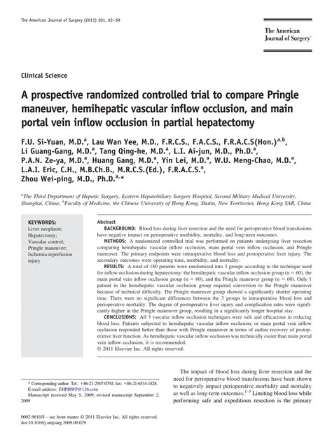 (PDF) A prospective randomized controlled trial to compare Pringle maneuver, hemihepatic ...