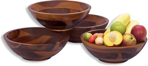 7 Inches Acacia Wooden Salad Bowls - Set of 4 | Vedessi