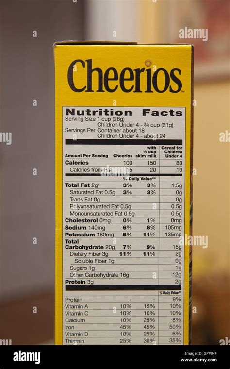 Cheerios Cereal Nutrition Facts Label