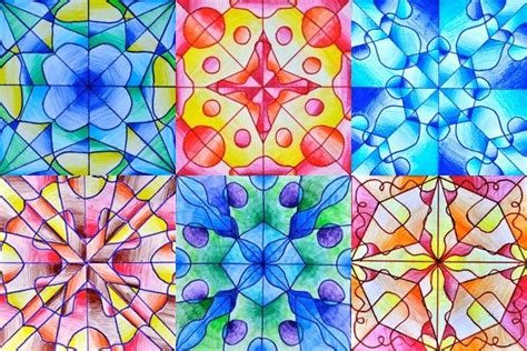 Drawings in radial symmetry | Symmetry art, Elementary art projects, School art projects