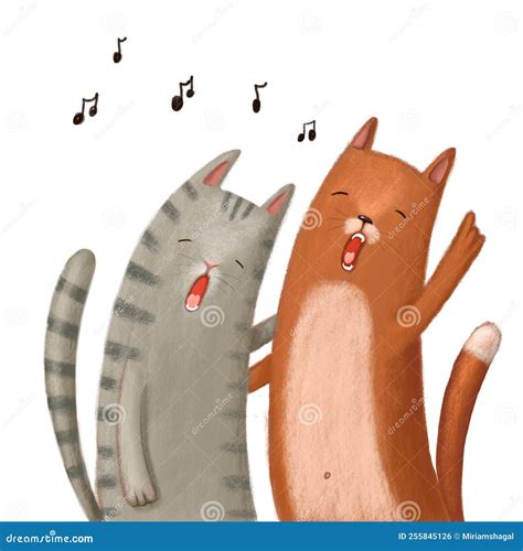 Funny Singing Cats in Spring, Comic Illustration with Cartoon ...