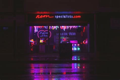 HD wallpaper: red neon signage, specialist, com, store, dark, night ...