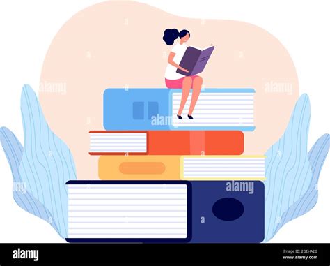 Woman sitting on pile of books reading Stock Vector Images - Alamy