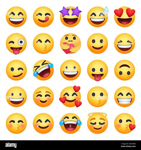 Set of Facebook emoji on a white background. Big set of 25 emoticon smile icons. Cartoon emoji ...