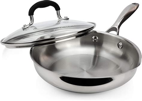 AVACRAFT 18/10 Stainless Steel Frying Pan with Lid and Side Spouts (Fi