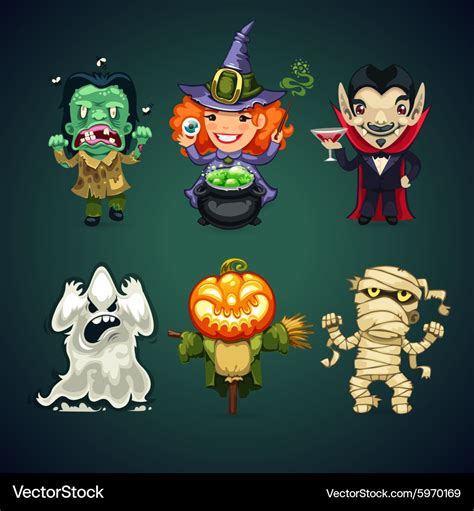 Set cartoon halloween characters Royalty Free Vector Image