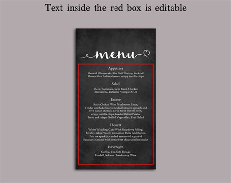 Chalkboard Wedding Menu Template DIY Menu Card Printable - Etsy