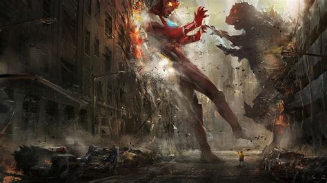 768x1024 resolution | Ultraman vs Godzilla painting HD wallpaper ...