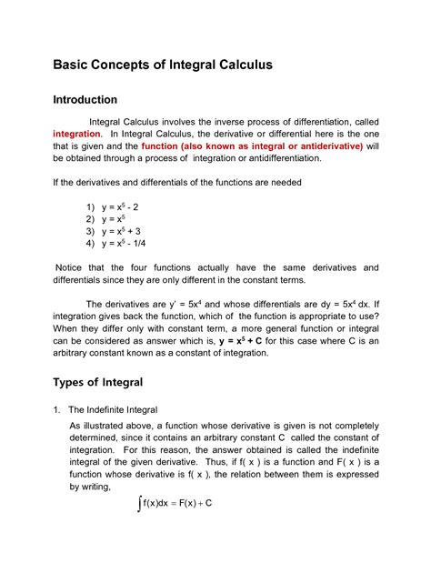 SOLUTION: Basic concepts and two types of integral - Studypool