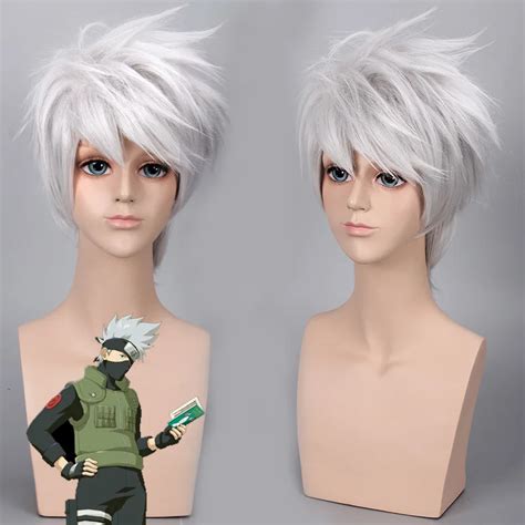 Japan Anime NARUTO Hatake Kakashi Wig Mens Hatake Kakashi Cosplay silver white Hair wig Comic ...