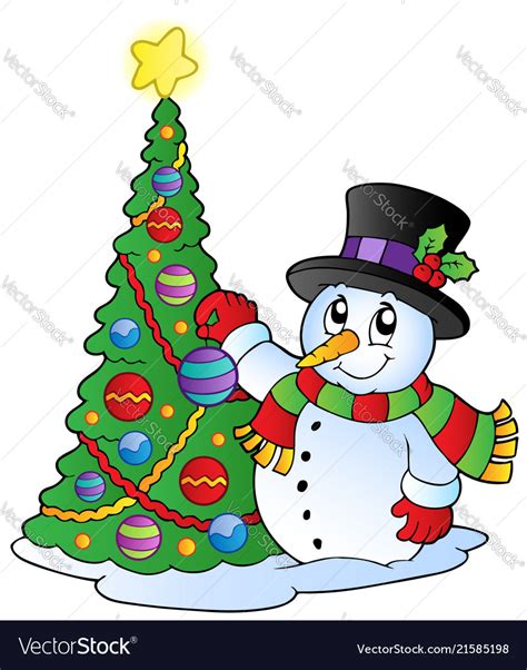 Cartoon snowman with christmas tree Royalty Free Vector