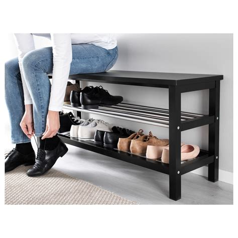 TJUSIG Bench with shoe storage Black 108x50 cm - IKEA | Bench with shoe storage, Entryway shoe ...